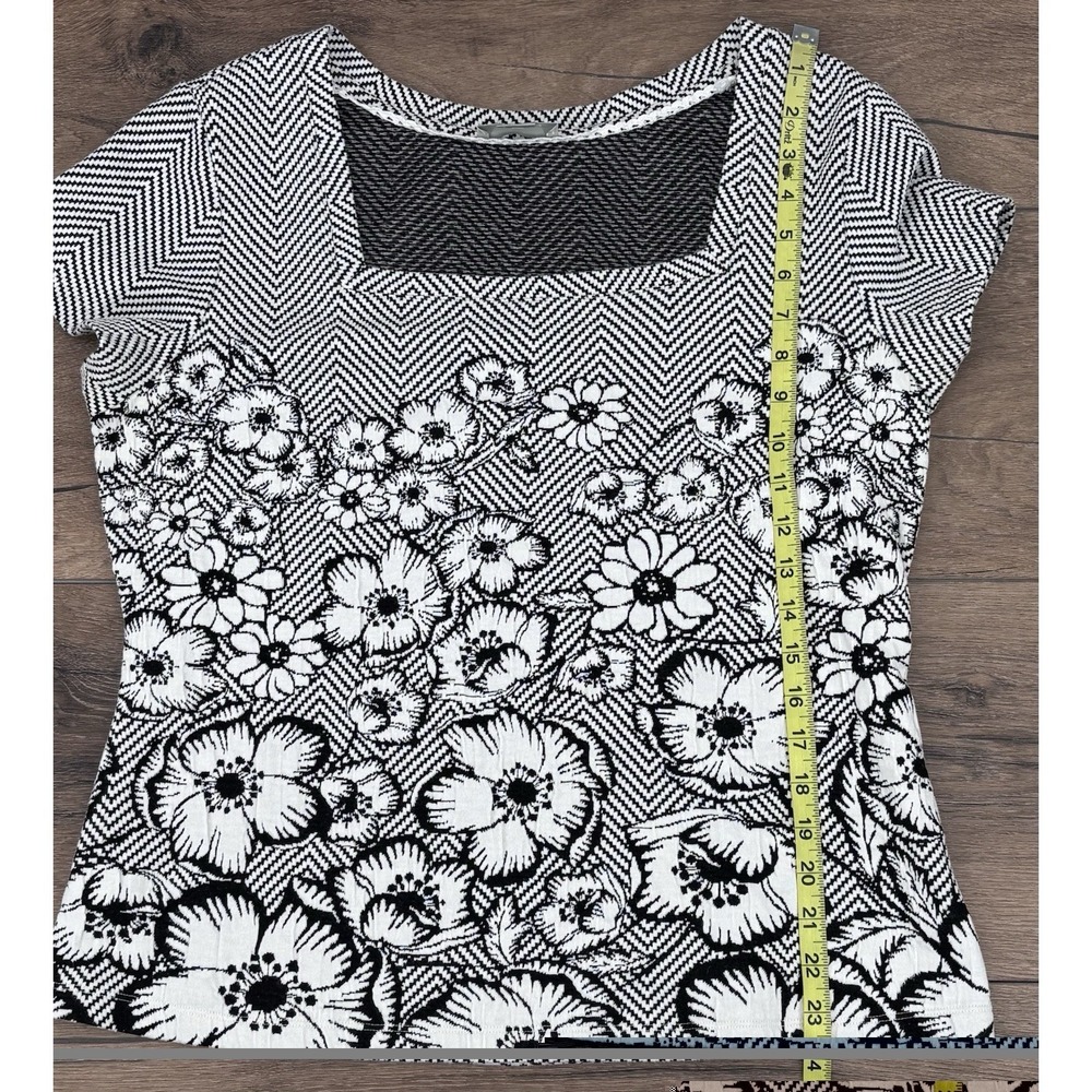 Maeve Anthropologie Hellebore Top XL Black White Floral Chevron Square Neck Knit - Picture 5 of 9